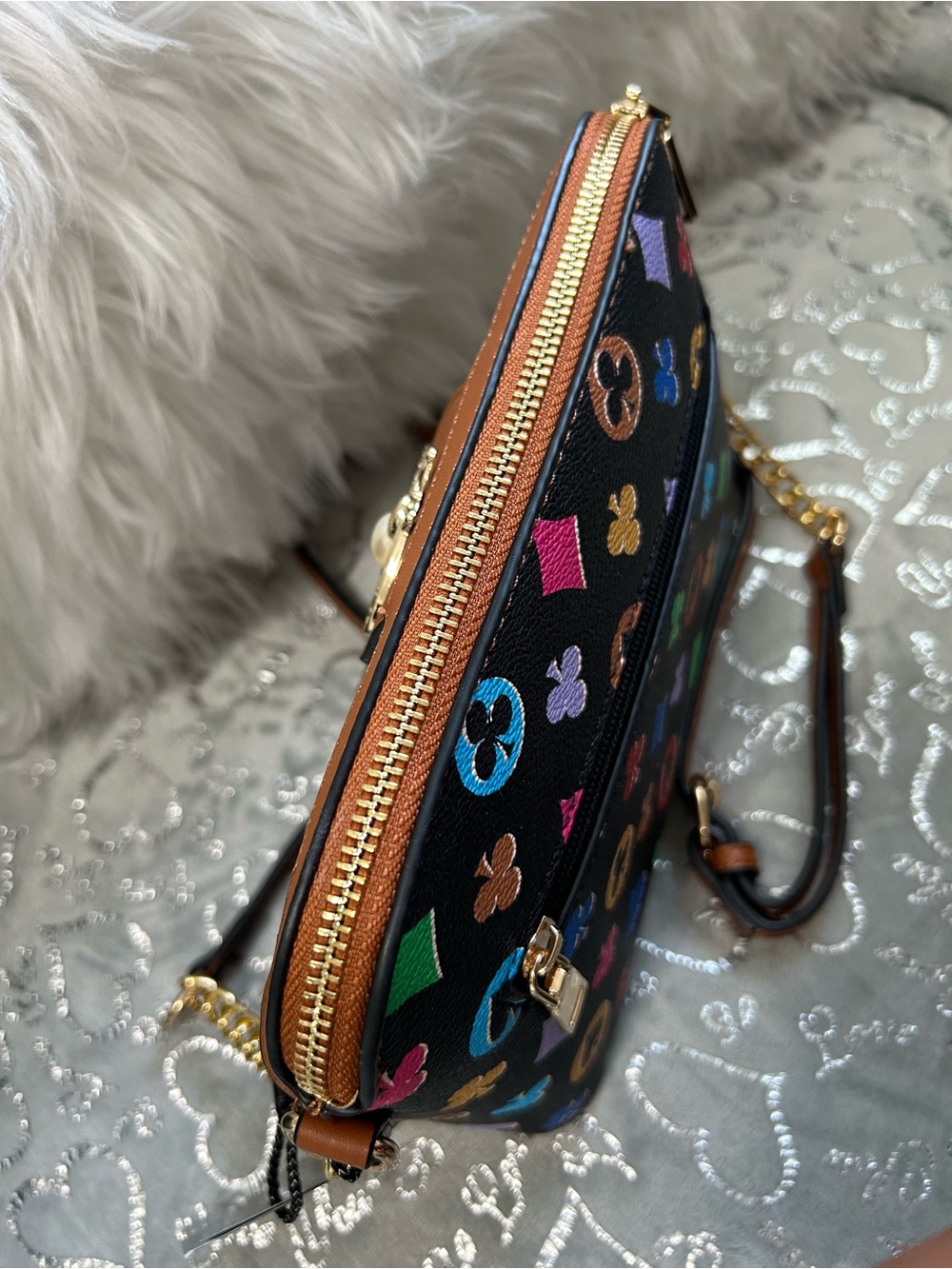 NWT Multicolor Playing Card Suits Deco Bee Accent Crossbody Bag & Wallet Set - Picture 4 of 13